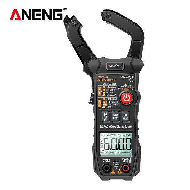 ANENG Digital Clamp Meter AC/DC Voltage Current Tester Auto-Ranging Temperature Capacitance Resistance Diodes Continuity Test - Black