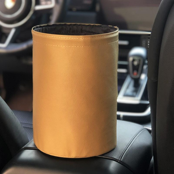 2 PCS Leatherette Foldable Car Trash Can Mini Chair Back Suspended Waterproof Trash Can(Beige)