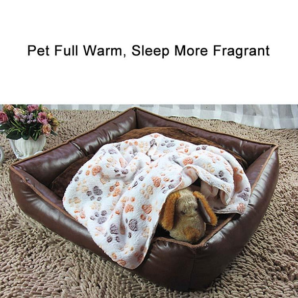 Dog Kennel Mat Footprints Pattern Thick Warm Coral Fleece Pet Dog Blankets, Size: M, 60*80cm(Beige)