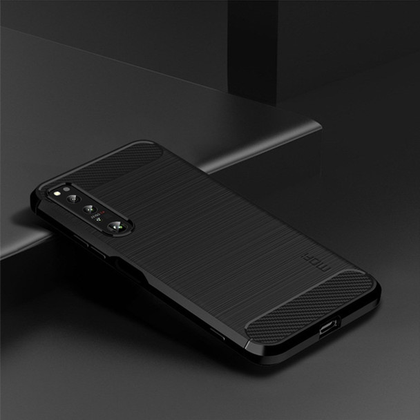 MOFI JK TPU Series-1 for Sony Xperia 1 IV 5G Anti-Scratch Carbon Fiber Texture Case Brushed Surface Soft TPU Back Cover - Black