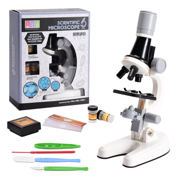 100X/400X/1200X Microscope Science Kit Magnification Scientific Microscope with Slides for Students Beginners - White