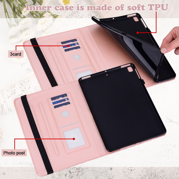 Card Slots PU Leather Stand Case Shell with Imprinted Tree and Deer Pattern for Samsung Galaxy Tab S7 SM-T870 / SM-T875 / SM-T876B / Tab S8 - Rose Gold
