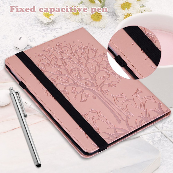 Card Slots PU Leather Stand Case Shell with Imprinted Tree and Deer Pattern for Samsung Galaxy Tab S7 SM-T870 / SM-T875 / SM-T876B / Tab S8 - Rose Gold