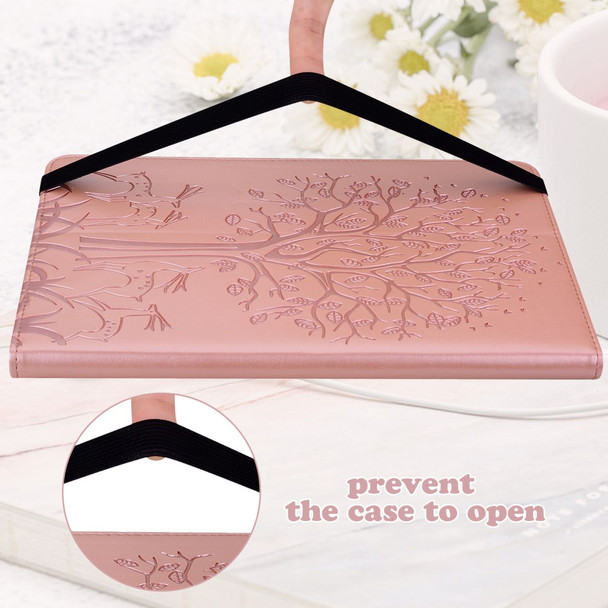 Card Slots PU Leather Stand Case Shell with Imprinted Tree and Deer Pattern for Samsung Galaxy Tab S7 SM-T870 / SM-T875 / SM-T876B / Tab S8 - Rose Gold