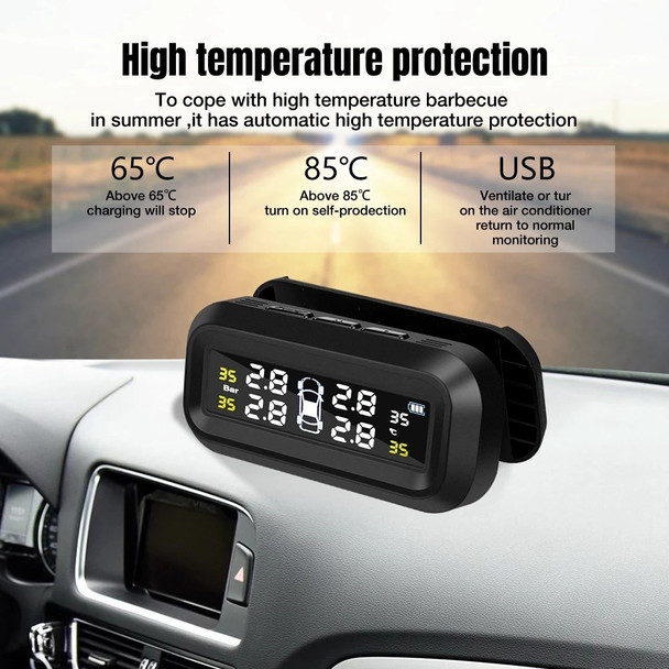 Solar Powered Tire Pressure Monitoring System Wireless Solar TPMS Tire Pressure Monitor LCD HD Display Screen