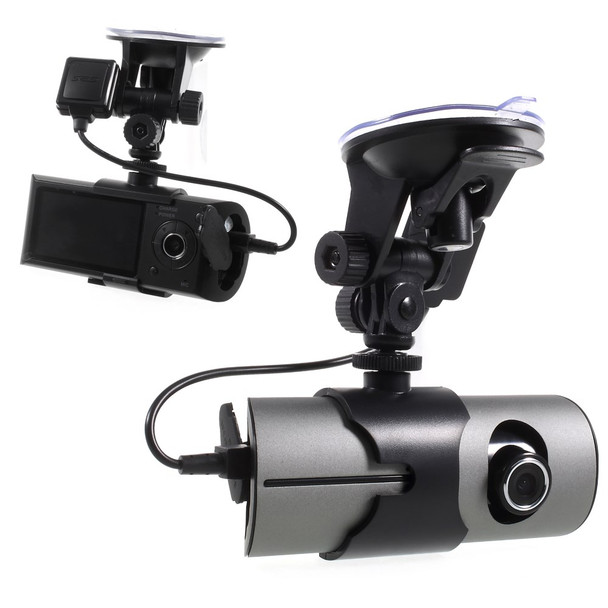 R300 Dual Lens Camera Car DVR with GPS and G-Sensor 2.7" TFT LCD Video Recorder Camcorder - Black