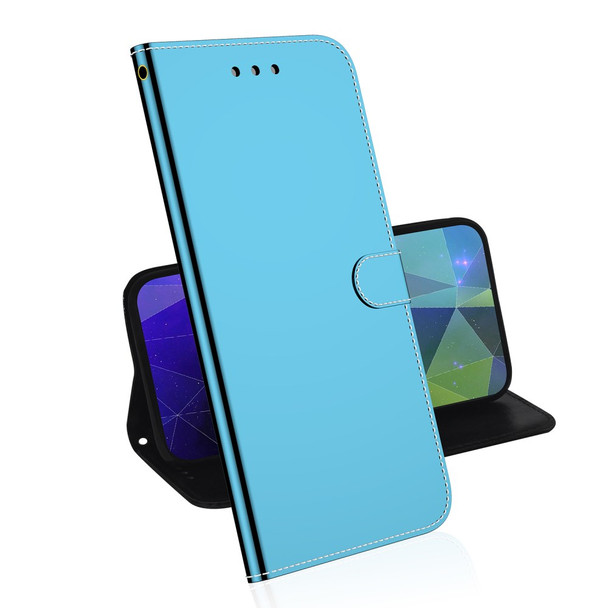 Mirror-like Surface Wallet Case Stand Leather Case for Oppo A55 5G / Oppo A54 4G / Realme V11 5G - Blue