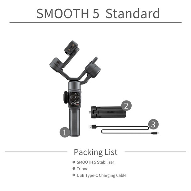 ZHIYUN SMOOTH 5 3-Axis Anti-shake Handheld Gimbal Phone Photography Live Streaming Stabilizer with Tripod Fill Light Filters - COMBO Version