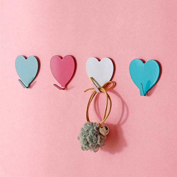 E711 12Pcs Iron Wall Mounted Hooks Heart-shaped Adhesive Hangers Decorative Hooks for Home Kitchen (with Adhesive Sticker) - Pink
