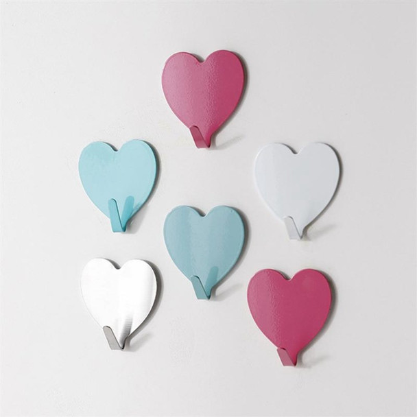 E711 12Pcs Iron Wall Mounted Hooks Heart-shaped Adhesive Hangers Decorative Hooks for Home Kitchen (with Adhesive Sticker) - Pink