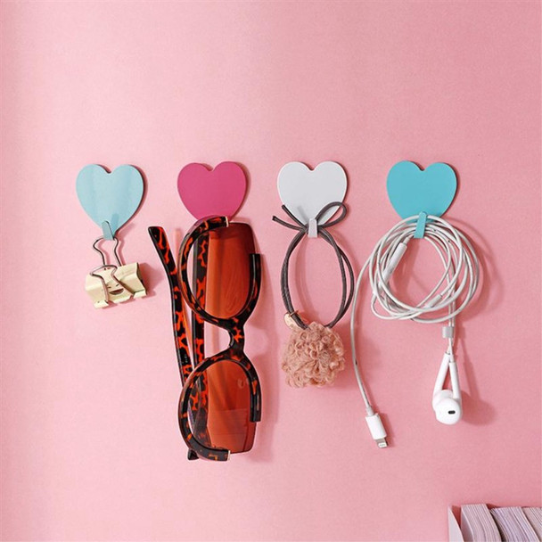 E711 12Pcs Iron Wall Mounted Hooks Heart-shaped Adhesive Hangers Decorative Hooks for Home Kitchen (with Adhesive Sticker) - Pink