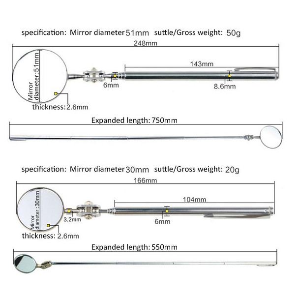 3 PCS Car Repair Detection Mirror Universal Folding Telescopic Mirror Welding Chassis Inspection Mirror, Model: Purple Handle 50mm