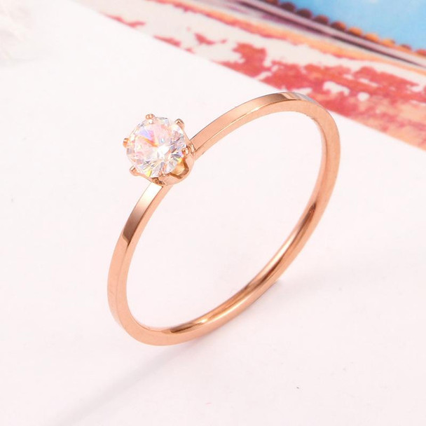 3 PCS Very Fine Six-Claw Single Diamond Ring Diamond-Set Titanium Steel Women Ring, Size: US Size 6(Rose Gold)