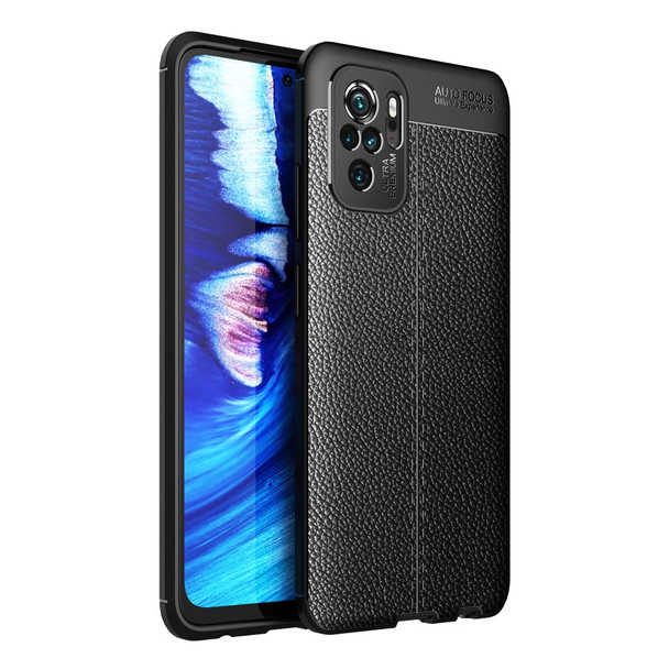 Litchi Texture Soft TPU Phone Case Protective Cover for Xiaomi Poco M5s 4G / Redmi Note 10 4G / Note 10S 4G - Black