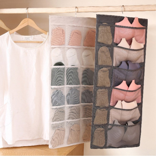 Dual-sided Hanging Closet Organizer for Underwear Sock Toiletries Bra 30 Mesh Pockets - Grey