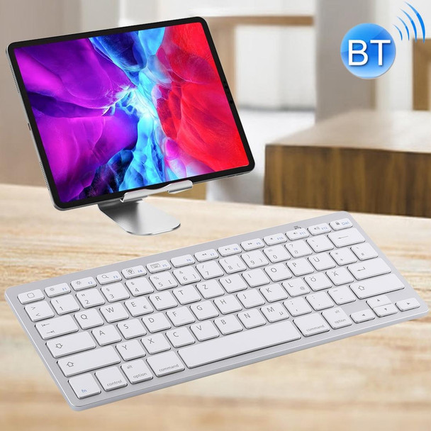 WB-8022 Ultra-thin Wireless Bluetooth Keyboard for iPad, Samsung, Huawei, Xiaomi, Tablet PCs or Smartphones, German Keys(Silver)