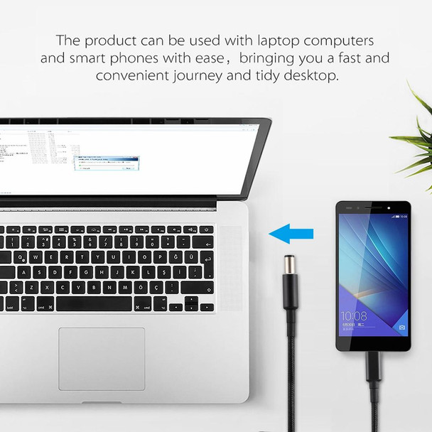 PD 100W 7.4 x 0.6mm Male to USB-C / Type-C Male Nylon Weave Power Charge Cable for HP, Cable Length: 1.7m