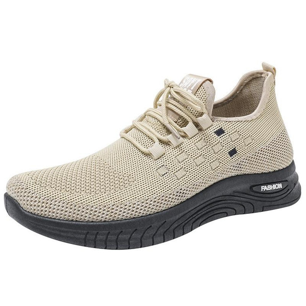 D06 Men Spring Flying Knitting  Shoes Lace Up Sports Casual Shoes, Size: 42(Beige)