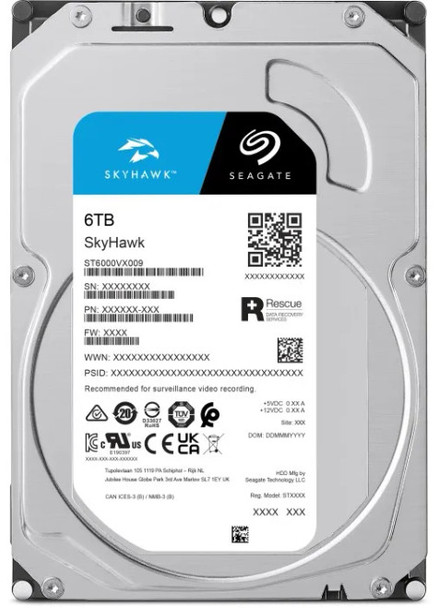 Seagate Skyhawk 6TB 3.5'' HDD Surveillance Drives; SATA 6GB/s Interface; 8+ Bays Supported; MTBF: 1M Hr's; Camera's