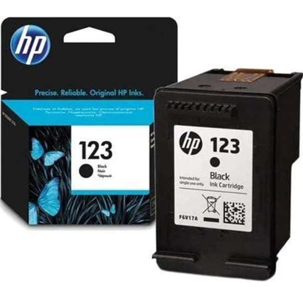 HP 123 Black Original Ink Cartridge;~120 pages. (DeskJet 2130 and 2131).