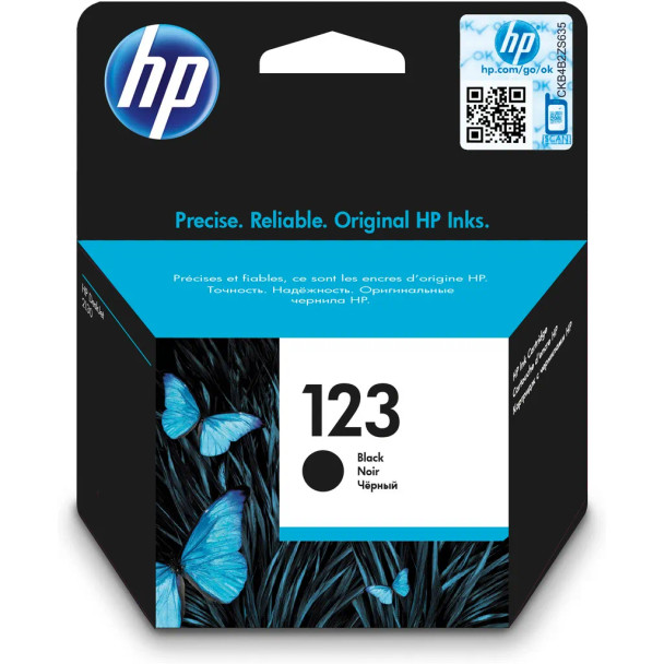 HP 123 Black Original Ink Cartridge;~120 pages. (DeskJet 2130 and 2131).