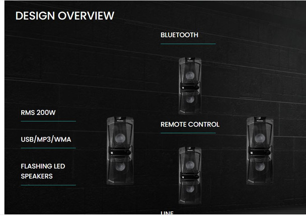 HISENSE HP120 Party Speaker; Power Output: 200W; Line in (3.5mm)