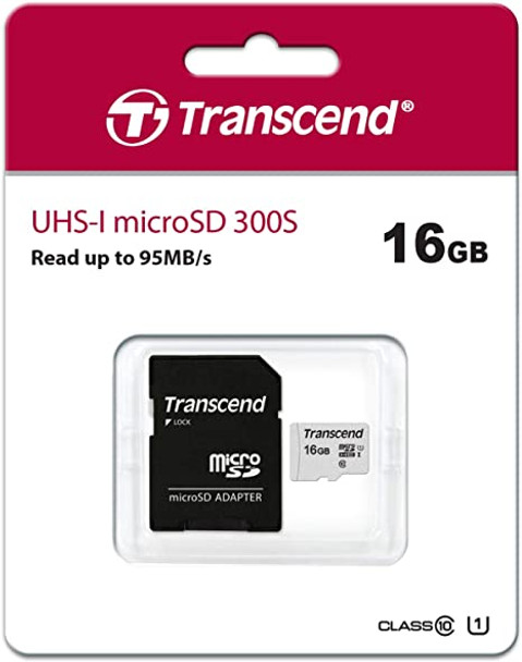 TRANSCEND 300S 16GB MICRO SD UHS-I U1 CLASS 10 READ 95 MB/S WRITE 45MB/S WITH SD ADAPTOR -TLC
