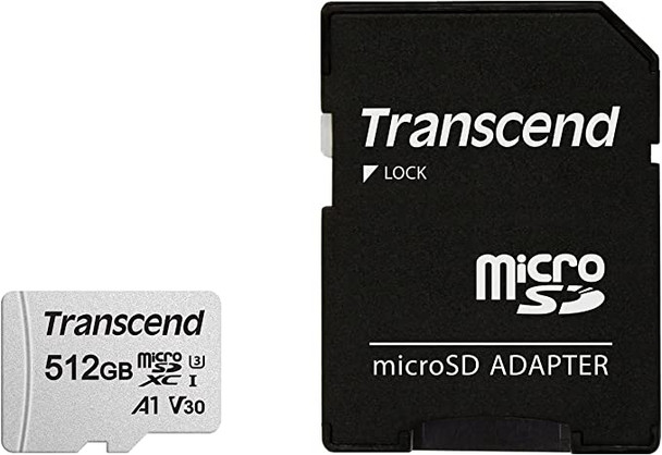 TRANSCEND 512GB MICRO SDXC C10 UHS-I U1/U3 V30 A1 WITH SD ADAPTOR