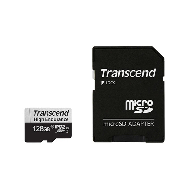 TRANSCEND 350V 128GB HIGH ENDURANCE MICRO SD UHS-I  U1 CLASS10 - READ 100 MB/S - WRITE 45MB/S -  WITH SD ADPTOR