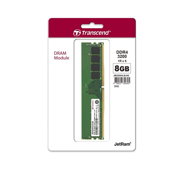 TRANSCEND 8GB DDR4 3200 DESKTOP U-DIMM 1Rx8 1Gx8 CL22 1.2V