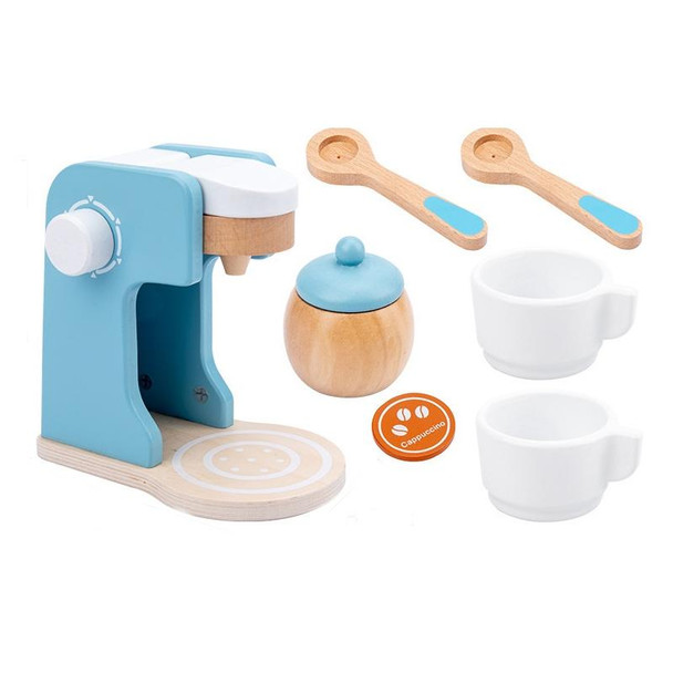 Children Simulation Kitchen Set Baby Wooden Food Cutting Pretend Play Toy Coffee Machine