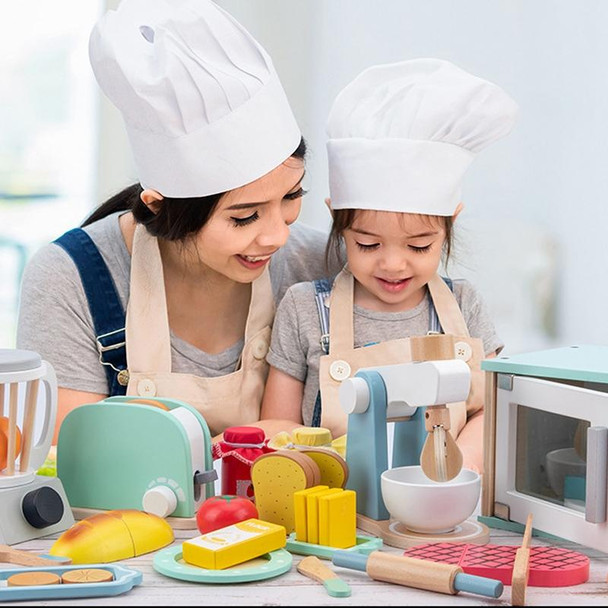 Children Simulation Kitchen Set Baby Wooden Food Cutting Pretend Play Toy Coffee Machine