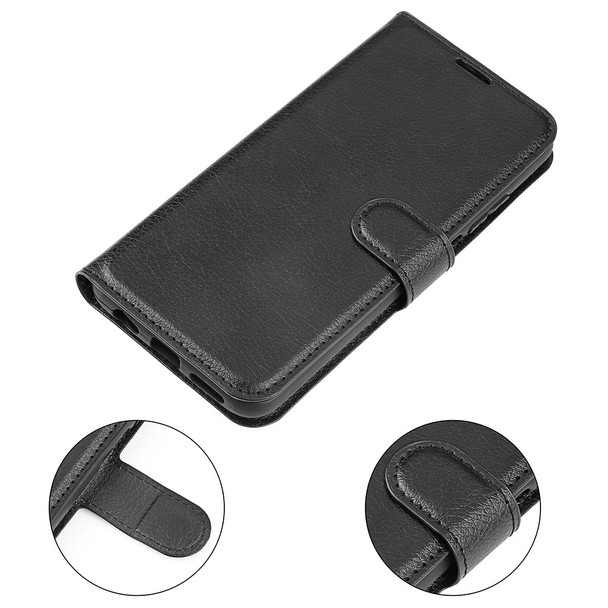 For Xiaomi Poco M4 Pro 4G Folio Flip Litchi Texture PU Leather Case Wallet Stand Mobile Phone Cover - Black