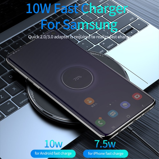 KUULAA KL-CD03 10W Max Fast Charging Pad Qi Wireless Charger for iPhone 12 11 Pro X XR XS Samsung S10 S9 S8 - Black