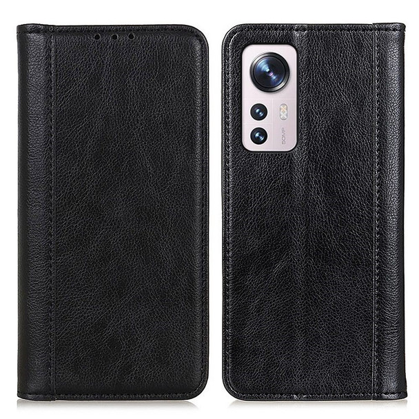 For Xiaomi 12 Lite Split Leather Wallet Folio Case Litchi Texture Magnetic Absorption Flip Stand Phone Cover - Black