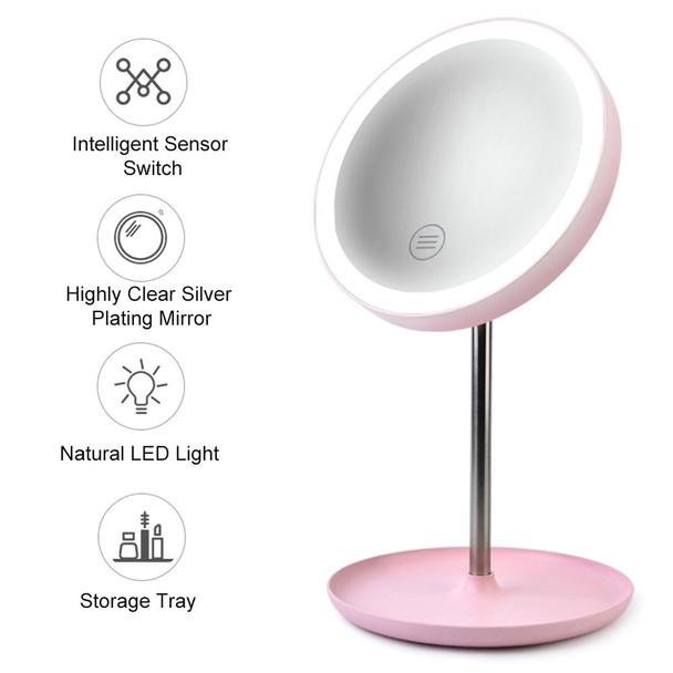Lighted Large Makeup Mirror 360-degree Rotating LED Light Mirror Brightness Adjustable Circle Vanity Mirror for Home Travel Gift - White