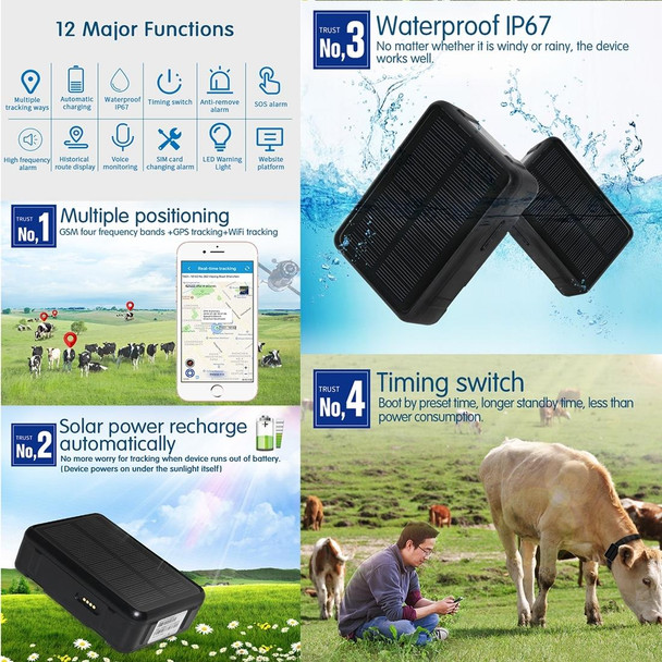 RF-V34 Sheep Cow Cattle Livestock IP67 Waterproof Solar GSM GPS WiFi Tracking without Fixed Bottom Plate, Support Voice Monitoring & Anti-remove Alarm & SOS