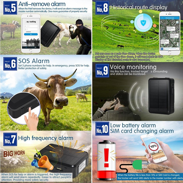 RF-V34 Sheep Cow Cattle Livestock IP67 Waterproof Solar GSM GPS WiFi Tracking without Fixed Bottom Plate, Support Voice Monitoring & Anti-remove Alarm & SOS