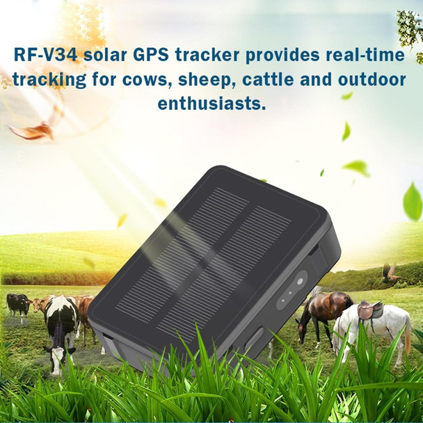 RF-V34 Sheep Cow Cattle Livestock IP67 Waterproof Solar GSM GPS WiFi Tracking without Fixed Bottom Plate, Support Voice Monitoring & Anti-remove Alarm & SOS