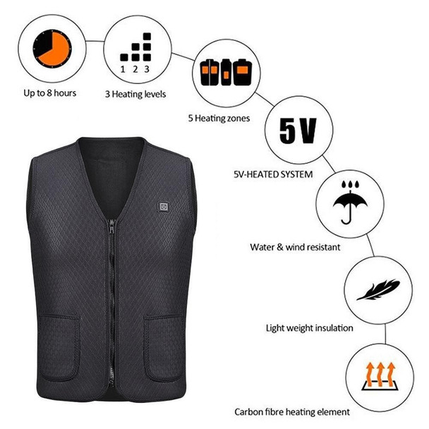 Electric USB Heated Warm Vest Men Women Heating Coat Jacket Clothing - XL