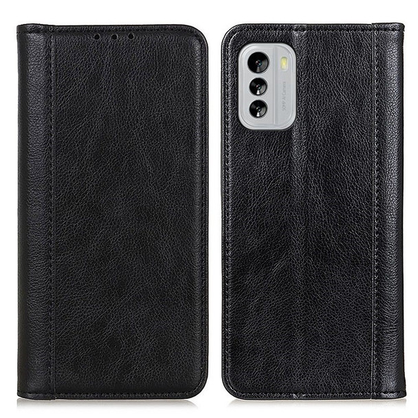 For Nokia G60 5G Litchi Texture Split Leather Case Stand Shockproof TPU Inner Shell Magnetic Absorption Wallet Folio Phone Cover - Black