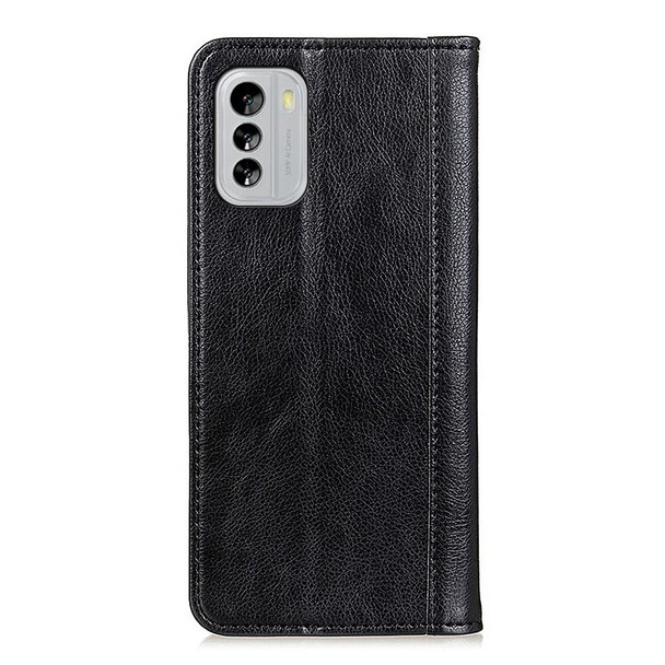 For Nokia G60 5G Litchi Texture Split Leather Case Stand Shockproof TPU Inner Shell Magnetic Absorption Wallet Folio Phone Cover - Black