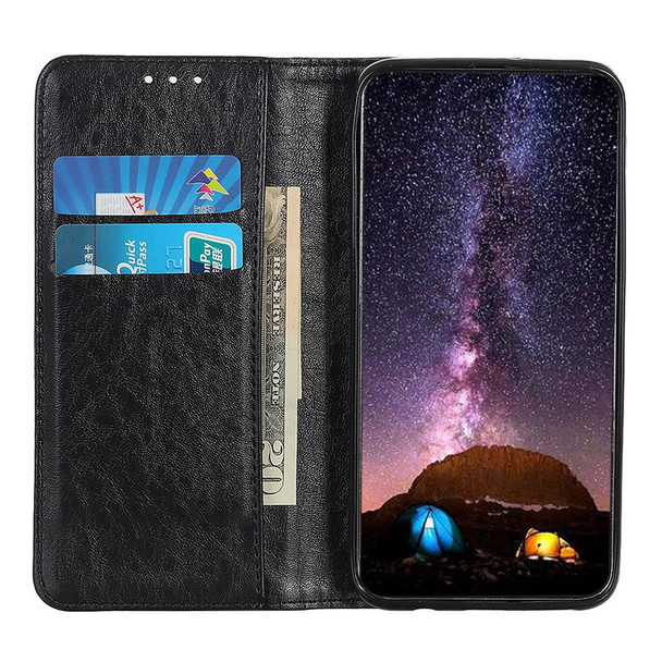 For Samsung Galaxy A04e 4G / F04 4G / M04 4G Anti-drop Phone Cover PU Leather Stand Wallet Case Crazy Horse Texture Magnetic Auto-absorbed Shell - Black