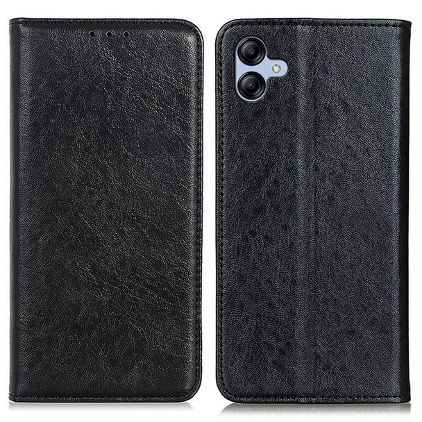 For Samsung Galaxy A04e 4G / F04 4G / M04 4G Anti-drop Phone Cover PU Leather Stand Wallet Case Crazy Horse Texture Magnetic Auto-absorbed Shell - Black