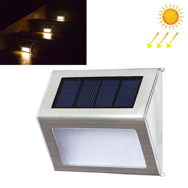 2PCS Solar Stainless Steel 3 LED Stair Wall Lamp Outdoor Garden Fence Light(Warm Light)