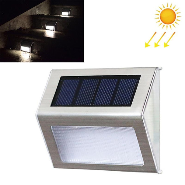 2PCS Solar Stainless Steel 3 LED Stair Wall Lamp Outdoor Garden Fence Light( White Light)