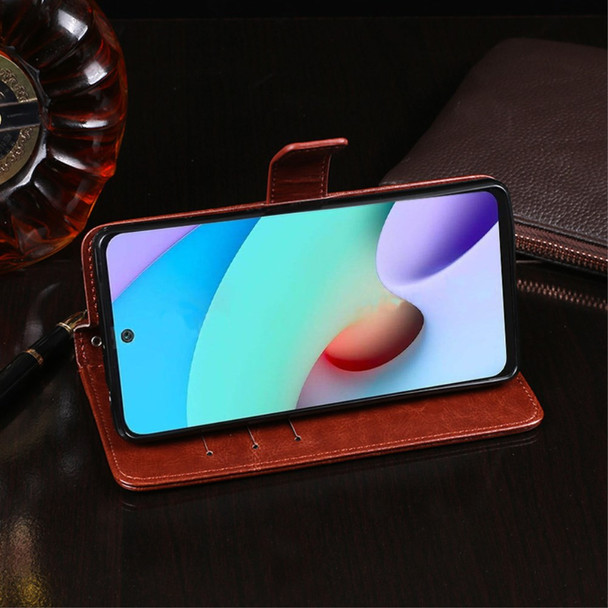 IDEWEI Crazy Horse Texture Full Body Protection Wallet Stand Folio Flip Leather Case for Xiaomi Redmi 10 4G (2021)/10 Prime/10 2022 4G/Note 11 4G (MediaTek) - Brown