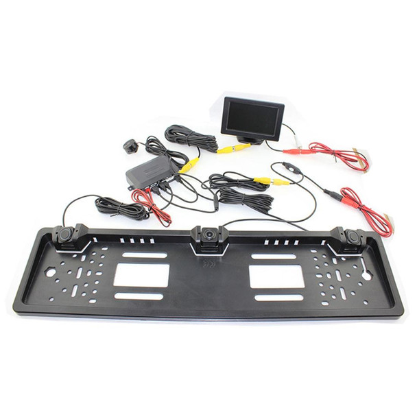 PZ600-L Europe Car License Plate Frame Rear View Camera Visual Rear View Parking System with 2 Reversing Radar Detector