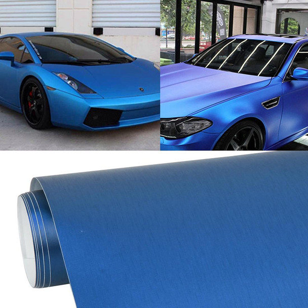 1.52 * 0.5m Waterproof PVC Wire Drawing Brushed Chrome Vinyl Wrap Car Sticker Automobile Ice Film Stickers Car Styling Matte Brushed Car Wrap Vinyl Film (Blue)