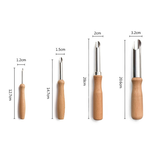 211904 4Pcs Wooden Handle Stainless Steel Circular Clay Hole Cutters for Pottery and Sculpture